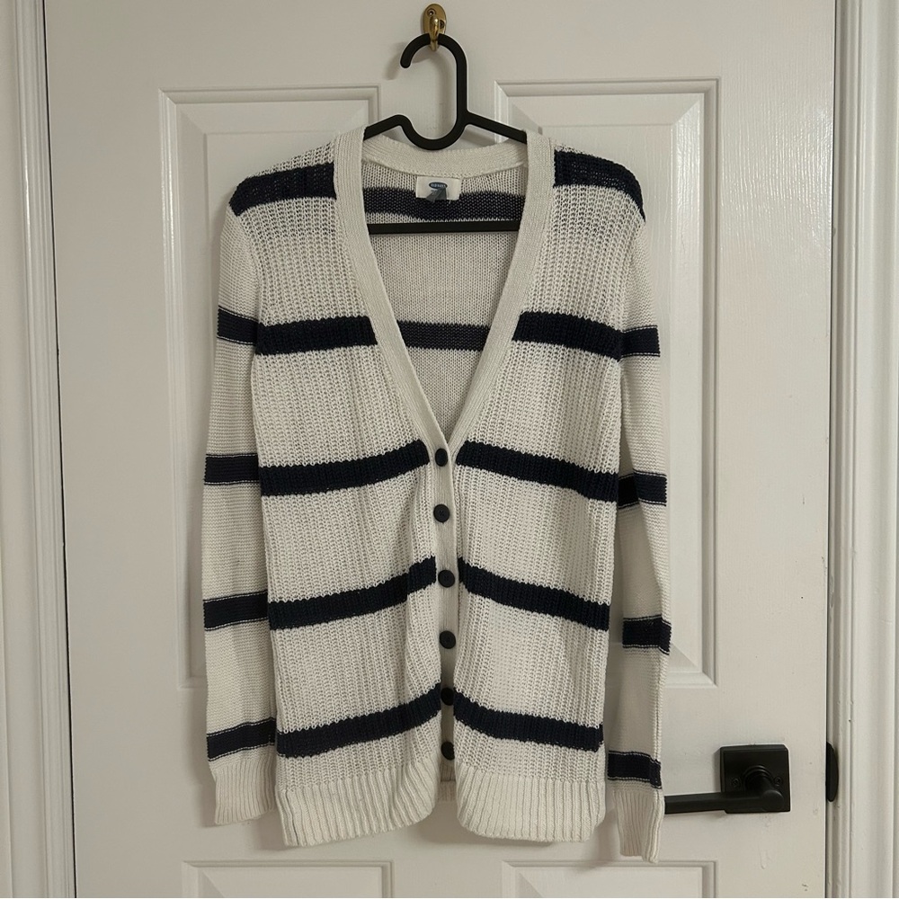 Old Navy Blue and White Cardigan Sweater